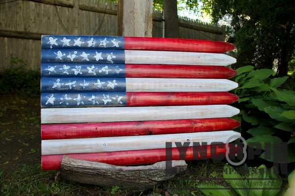 American Wood Flag Recycled Fence Panel Sign, Outdoor / Indoor Artwork